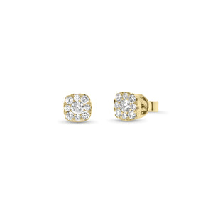 Diamond Cushion Stud Earrings - 14k gold weighing 1.48 grams - 18 round diamonds with 0.33 total carat weight