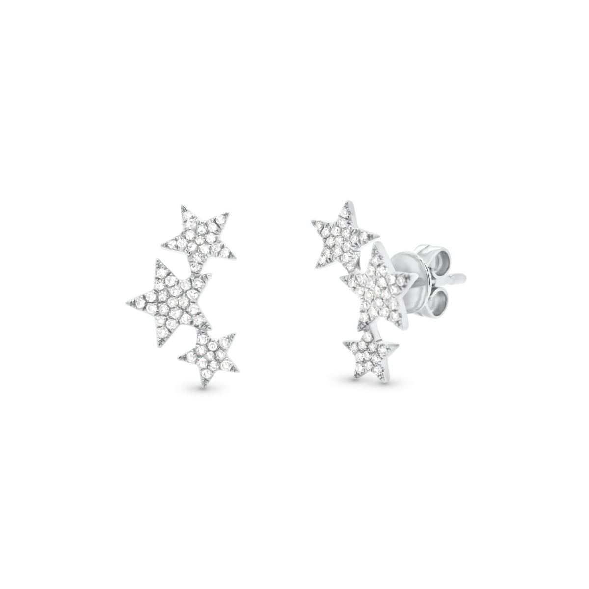 Diamond Trio of Stars Crawler Earrings - 14K gold weighing 1.67 grams - 96 round diamonds weighing 0.19 carats