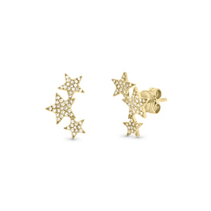 Diamond Trio of Stars Crawler Earrings - 14K gold weighing 1.67 grams - 96 round diamonds weighing 0.19 carats