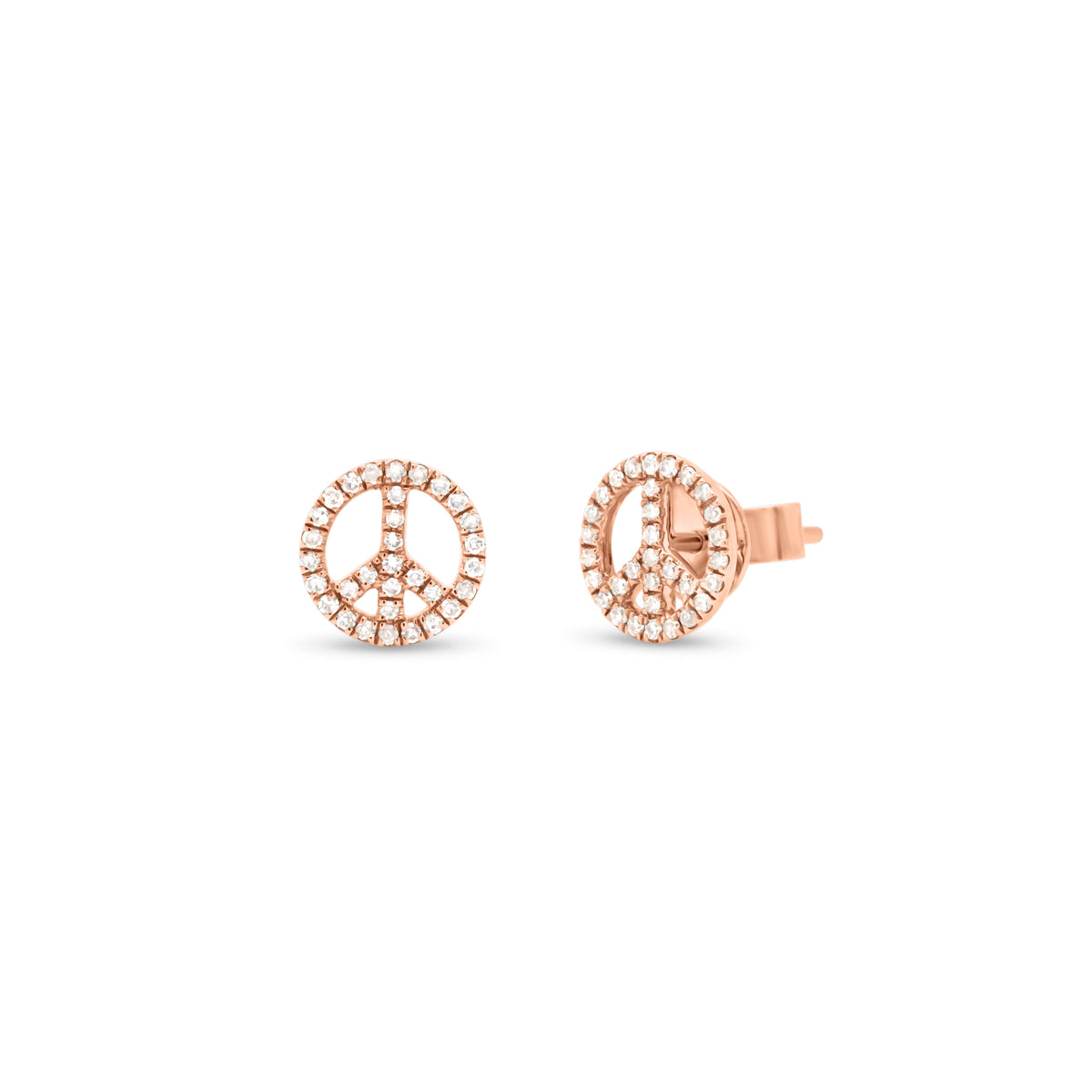 Diamond Peace Sign Stud Earrings -14K gold weighing 1.50 grams -64 round diamonds weighing 0.17 carats