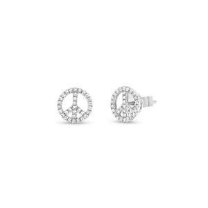 Diamond Peace Sign Stud Earrings -14K gold weighing 1.50 grams -64 round diamonds weighing 0.17 carats