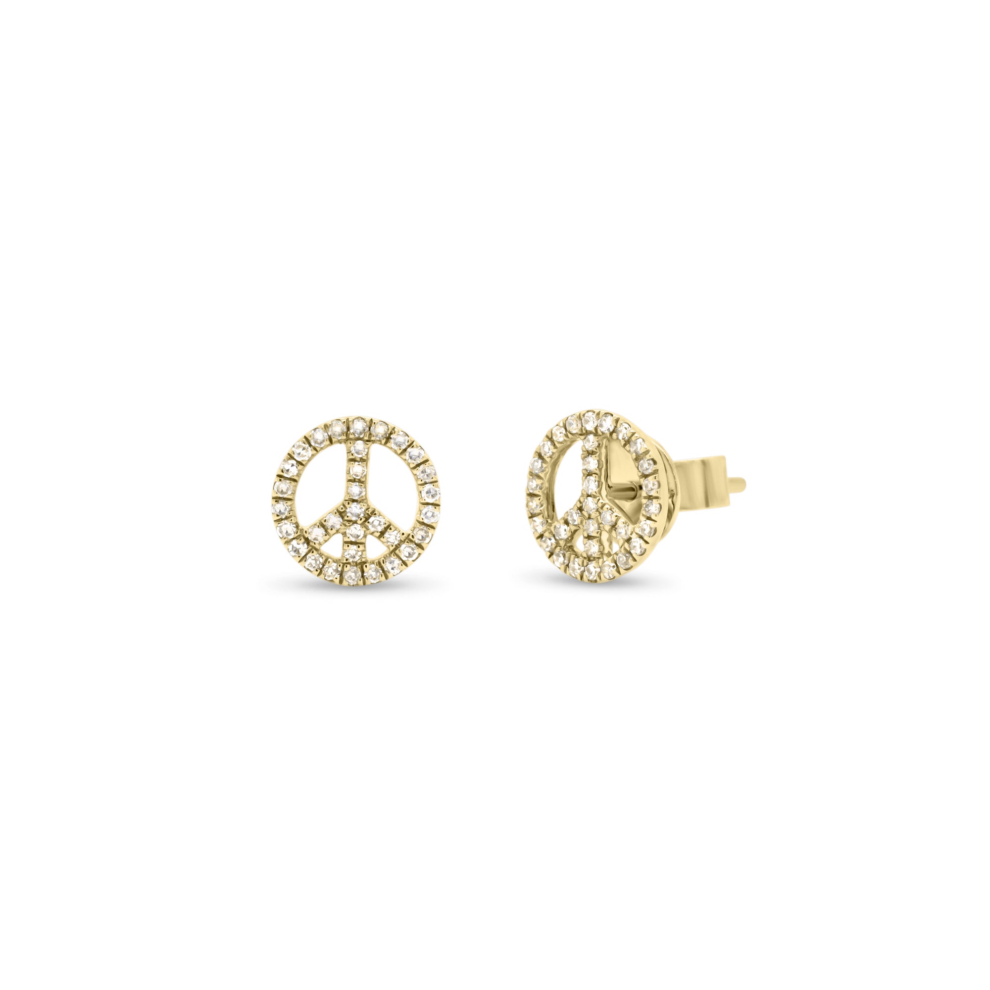 Diamond Peace Sign Stud Earrings -14K gold weighing 1.50 grams  -64 round diamonds weighing 0.17 carats