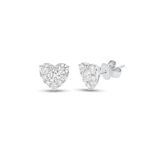 1.28 ct Diamond Heart Stud Earrings - 18K gold weighing 2.44 grams  - 20 round diamonds weighing 1.28 carats