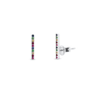Rainbow Gemstone Bar Stud Earrings - 14K gold weighing 1.21 grams - 20 multicolor gemstones weighing 0.13 carats