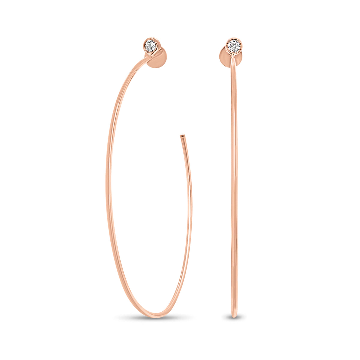 Gold Hoop Earrings with Diamond Posts - 14K gold weighing 4.75 grams - 2 round diamonds weighing 0.14 carats