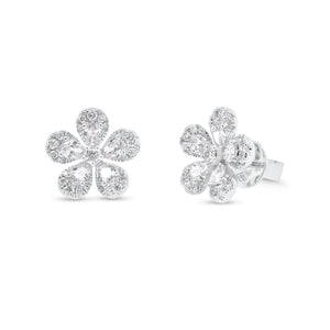 Pear-Shaped Diamond Daisy Stud Earrings - 18K gold weighing 3.64 grams  - 10 pear-shaped diamonds weighing 1.10 carats  - 2 round diamonds weighing 0.13 carats  - 50 round diamonds weighing 0.24 carats