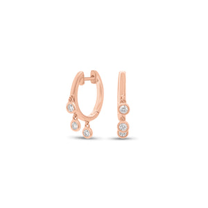 Bezel-Set Diamond Dangle Huggie Earrings - 18K gold weighing 3.46 grams - 6 round diamonds weighing 0.20 carats