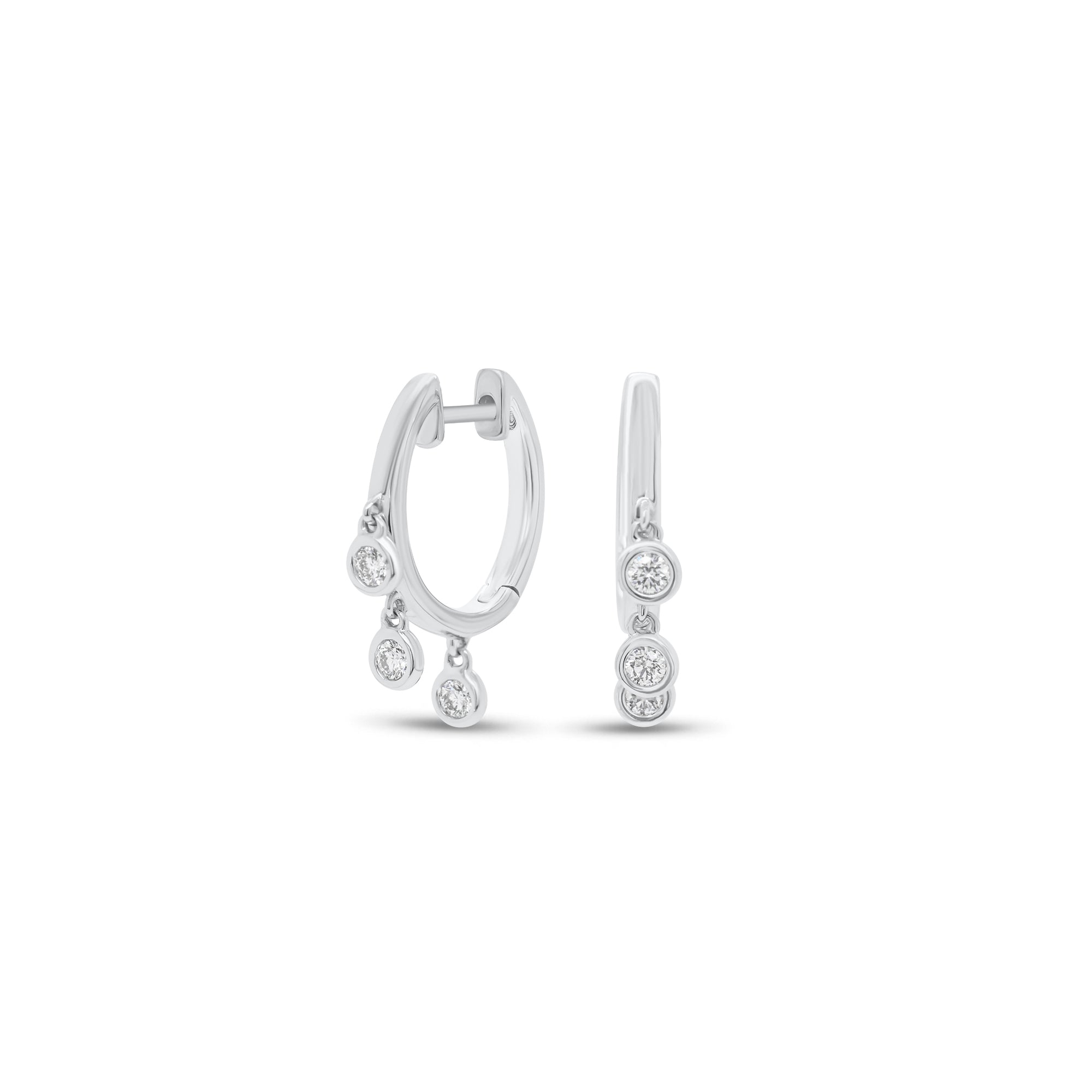 Bezel-Set Diamond Dangle Huggie Earrings - 18K gold weighing 3.46 grams  - 6 round diamonds weighing 0.20 carats