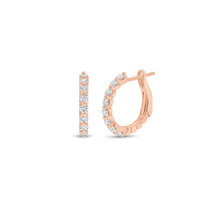Shared Prong Diamond Huggie Earrings - 18K gold weighing 2.50 grams - 16 round diamonds weighing 0.46 carats