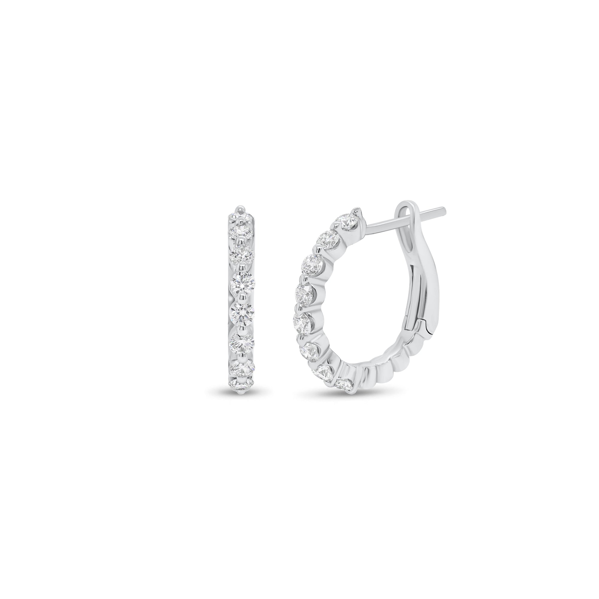 Shared Prong Diamond Huggie Earrings - 18K gold weighing 2.50 grams  - 16 round diamonds weighing 0.46 carats