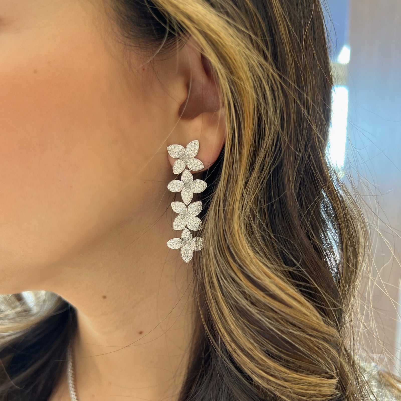 Diamond Flower Petal Statement Earrings - 14K gold weighing 8.03 grams  - 376 round diamonds weighing 3.40 carats