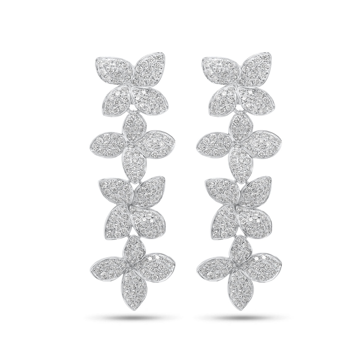 Diamond Flower Petal Statement Earrings - 14K gold weighing 8.03 grams  - 376 round diamonds weighing 3.40 carats