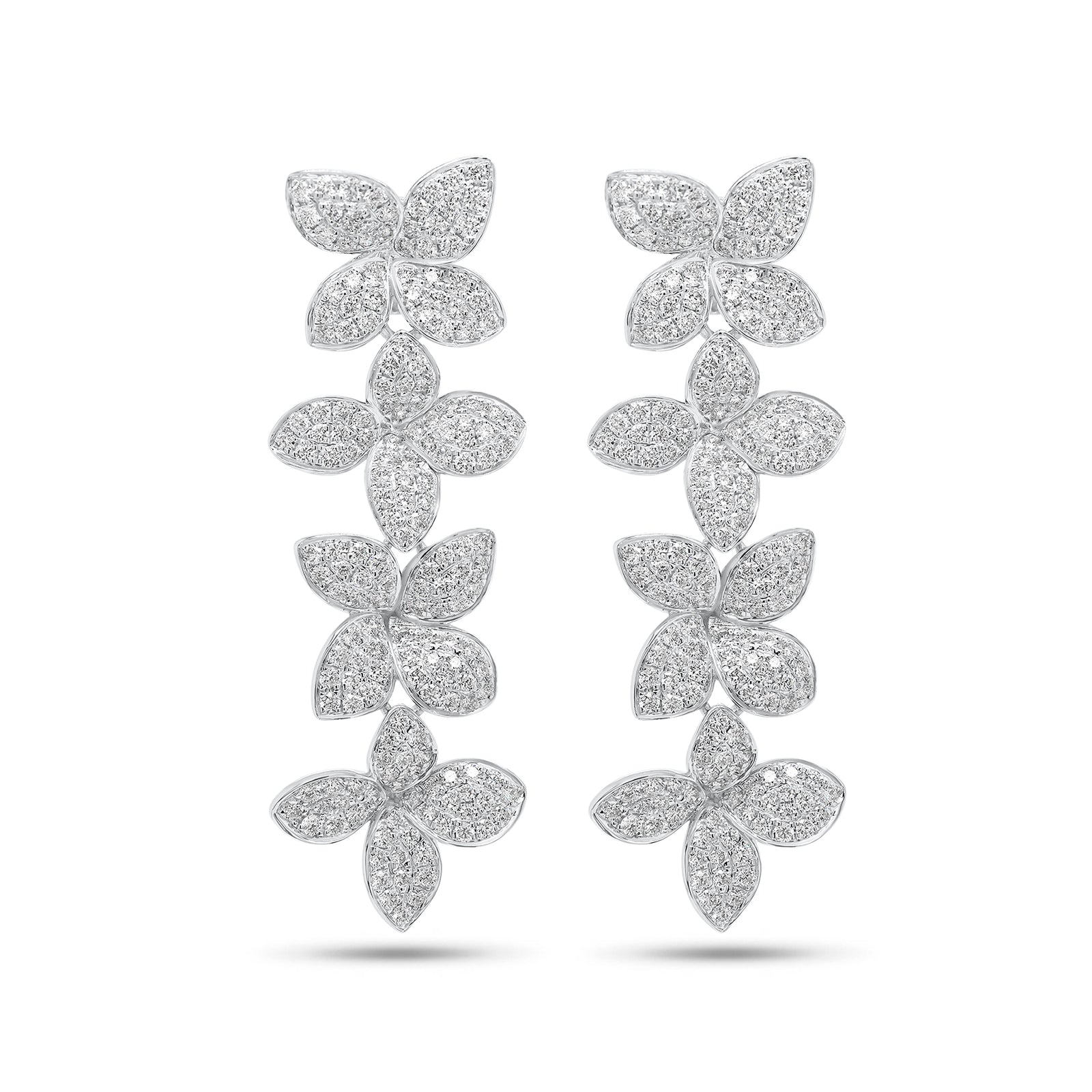 Diamond Flower Petal Statement Earrings - 14K gold weighing 8.03 grams  - 376 round diamonds weighing 3.40 carats