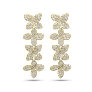 Diamond Flower Petal Statement Earrings - 14K gold weighing 8.03 grams - 376 round diamonds weighing 3.40 carats