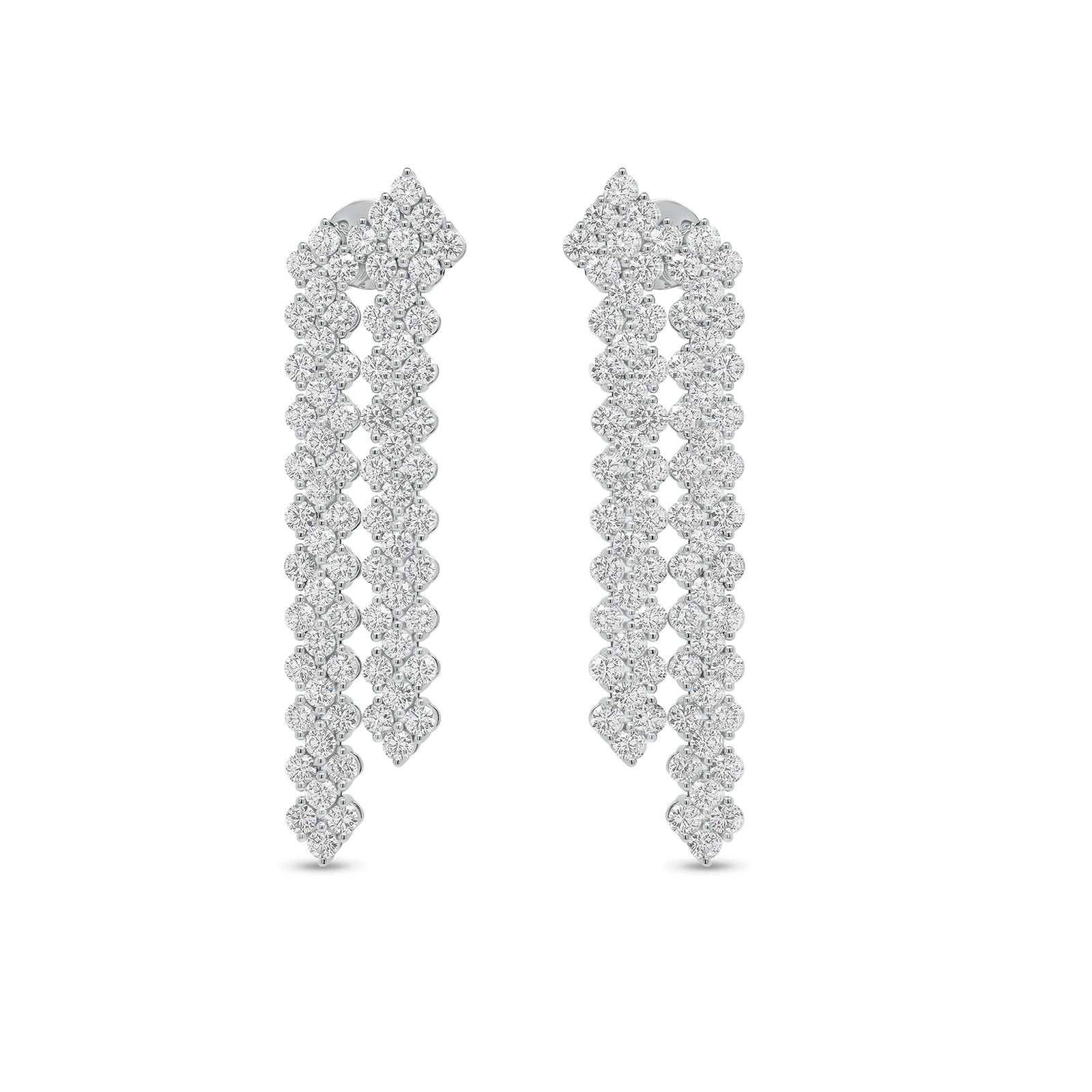 Diamond Waterfall Earrings - 14K gold weighing 12.27 grams  - 146 round diamonds weighing 5.84 carats