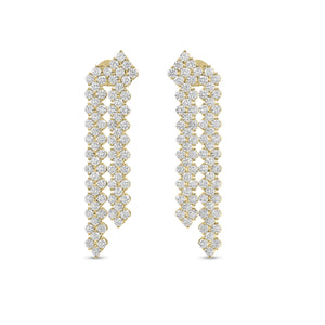 Diamond Waterfall Earrings - 14K gold weighing 12.27 grams - 146 round diamonds weighing 5.84 carats