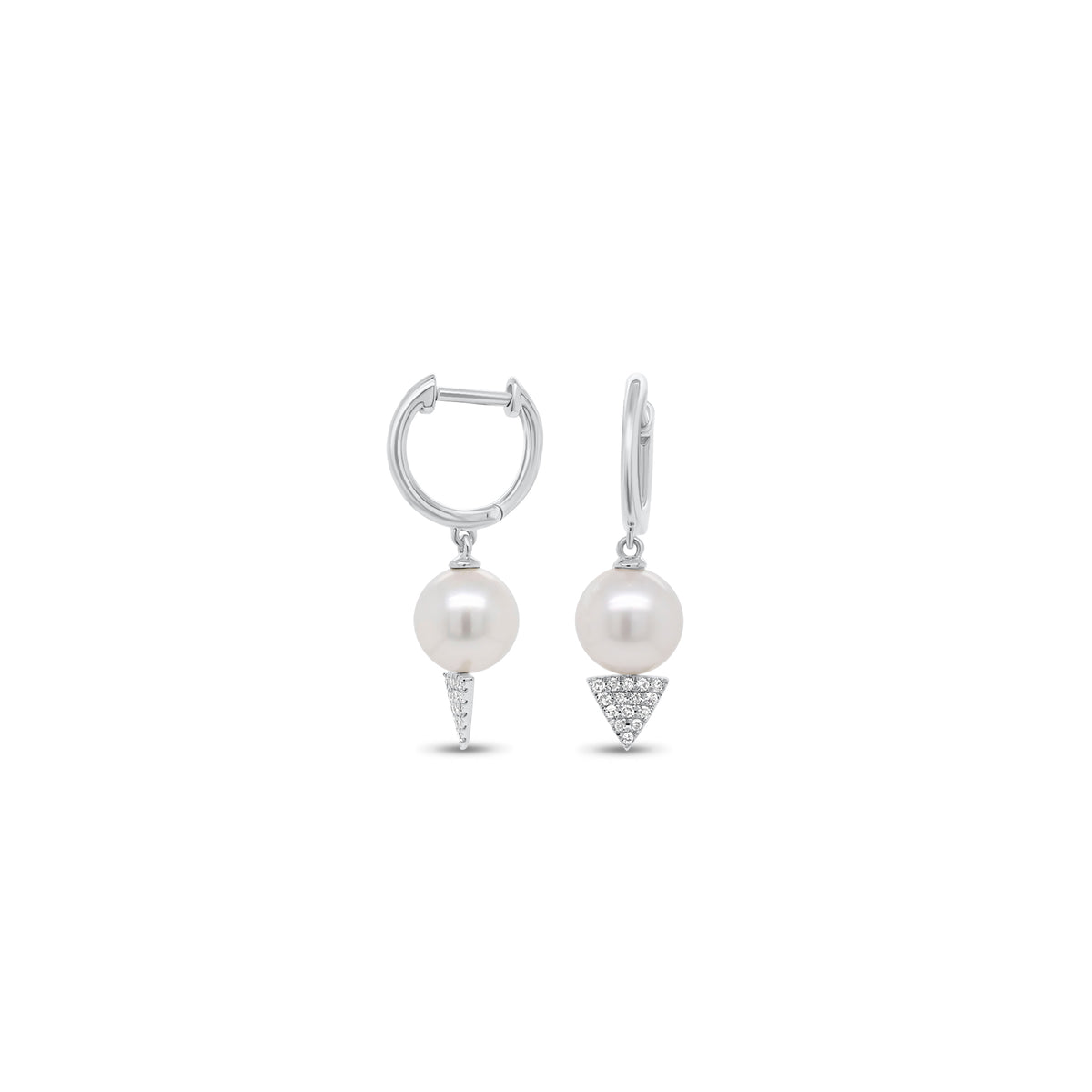 Pearl & Diamond Spike Huggie Earrings - 14K gold weighing 1.48 grams - 30 round diamonds weighing 0.09 carats