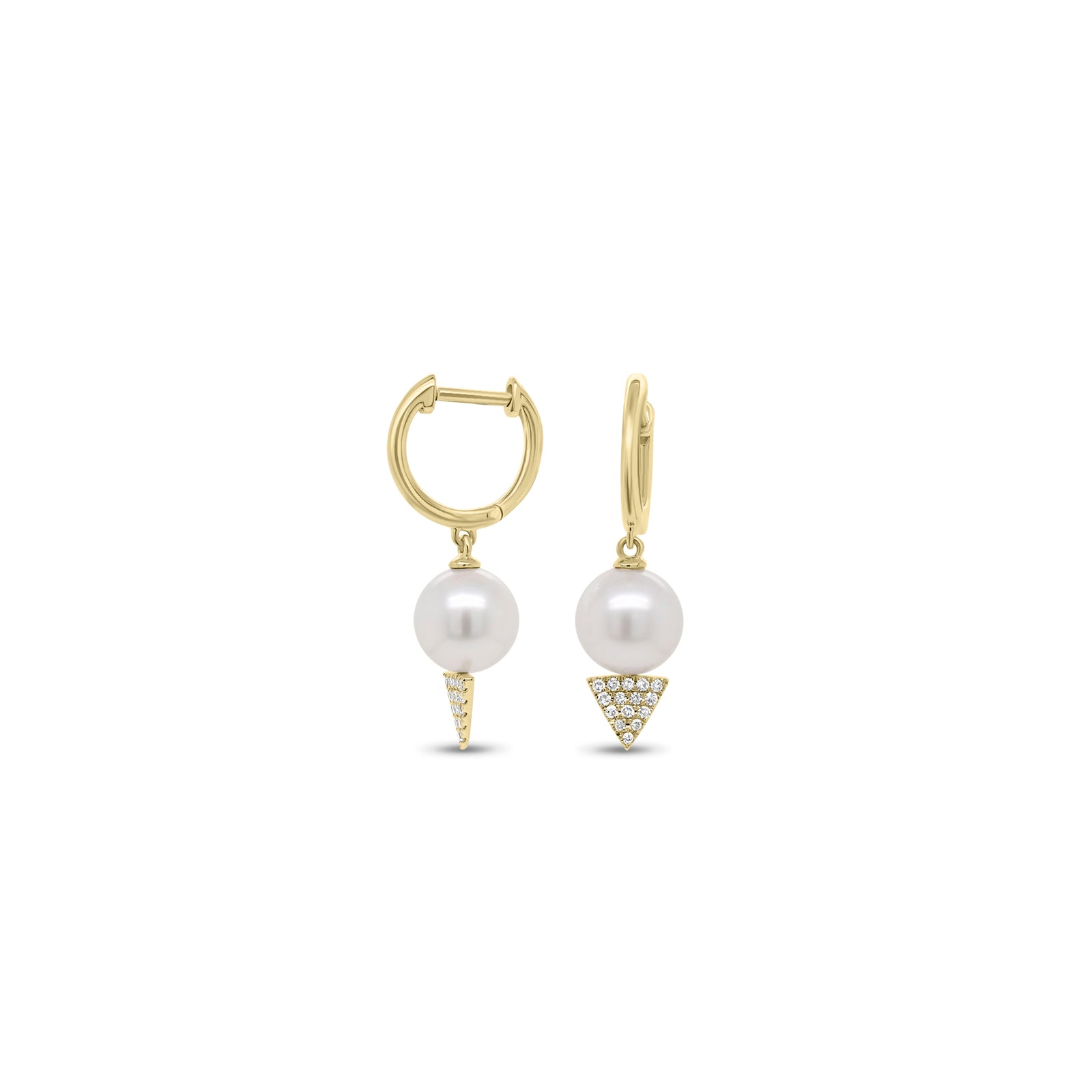 Pearl & Diamond Spike Huggie Earrings - 14K gold weighing 1.48 grams  - 30 round diamonds weighing 0.09 carats