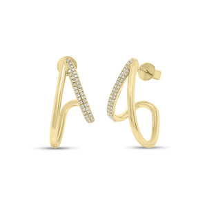 Diamond Abstract Earrings - 14K gold weighing 5.54 grams - 74 round diamonds weighing 0.20 carats