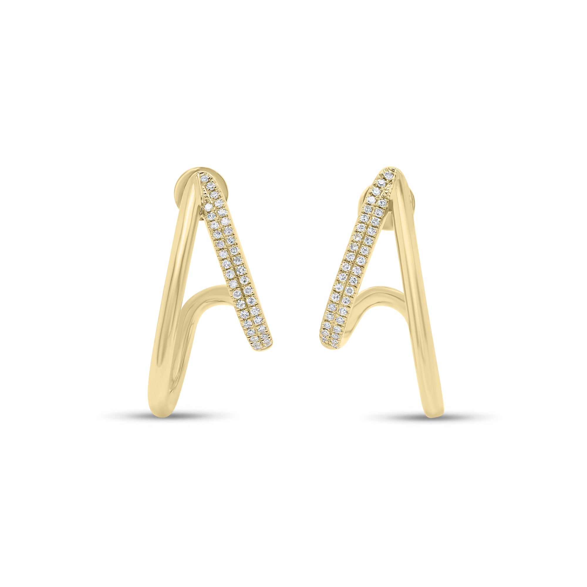 Diamond Abstract Earrings - 14K gold weighing 5.54 grams  - 74 round diamonds weighing 0.20 carats