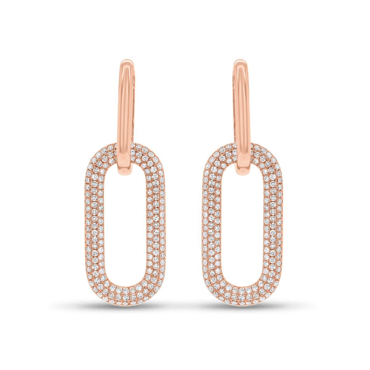Diamond Bold Paperclip Chain Earrings - 14K gold weighing 3.75 grams - 312 round diamonds weighing 0.70 carats