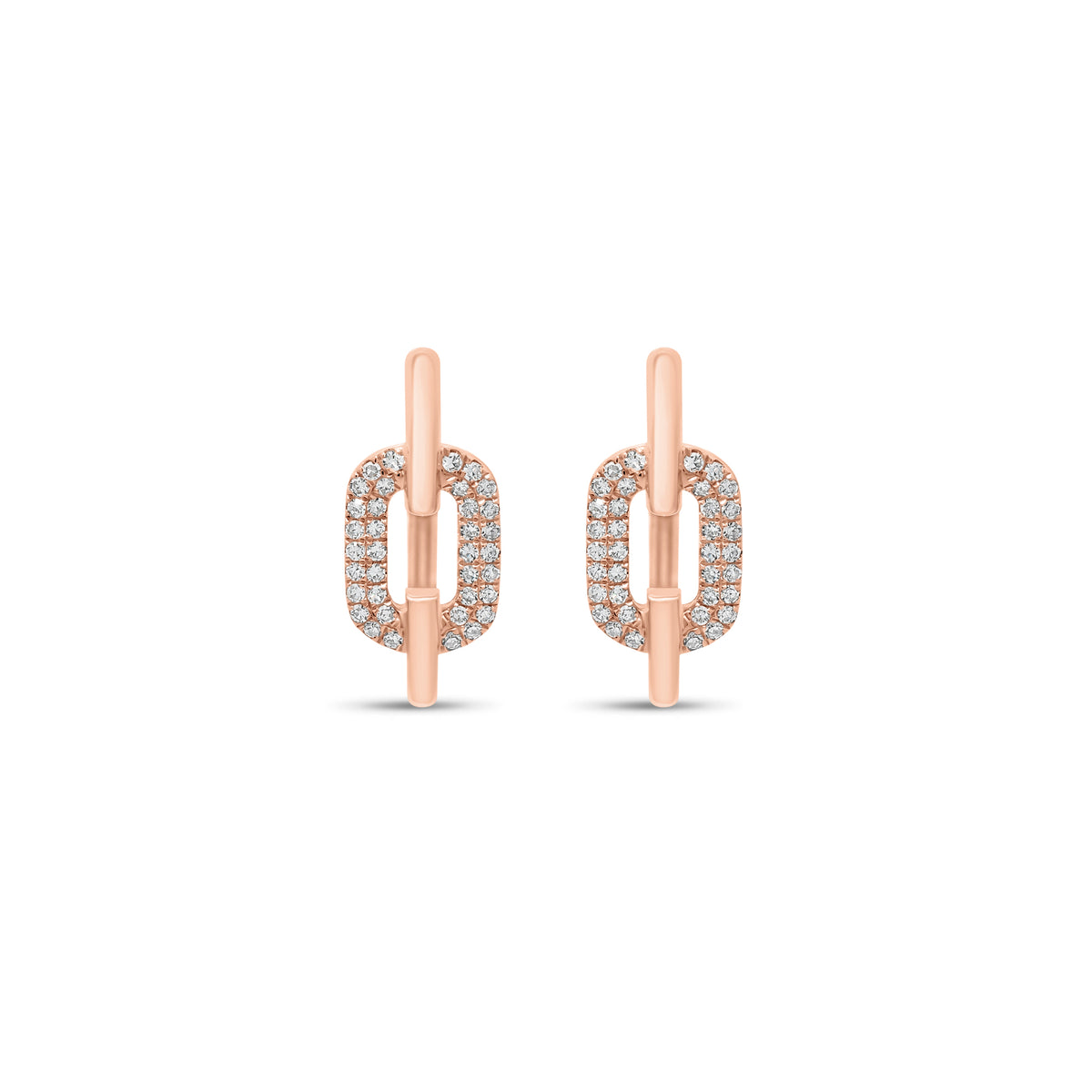 Diamond Mod Link Earrings - 14K gold weighing 2.81 grams - 72 round diamonds weighing 0.24 carats