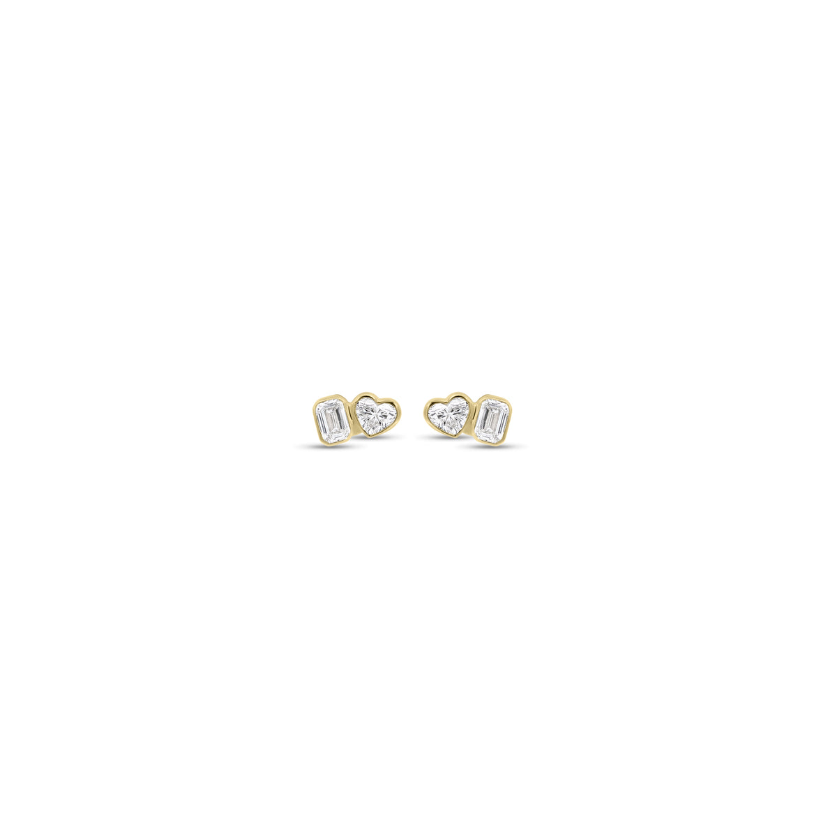 Heart & Emerald-Cut Diamond Duet Stud Earrings - 14K gold weighing 0.98 grams  - 4 mixed shape diamonds weighing 0.40 carats