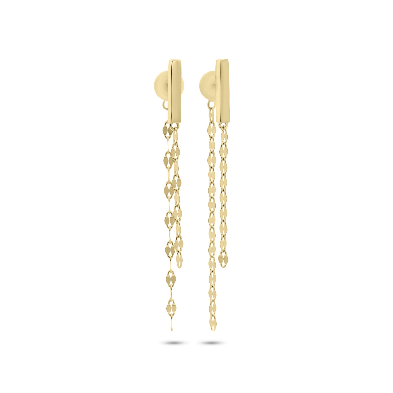 Gold Double Dapped Chain Bar Stud Earrings
- 14K gold weighing 1.53 grams