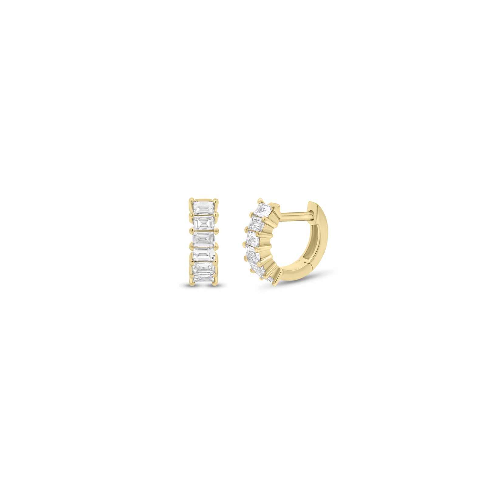 Baguette diamond huggie earrings - 14K gold weighing 1.59 grams
- 12 baguette diamonds weighing 0.37 carats