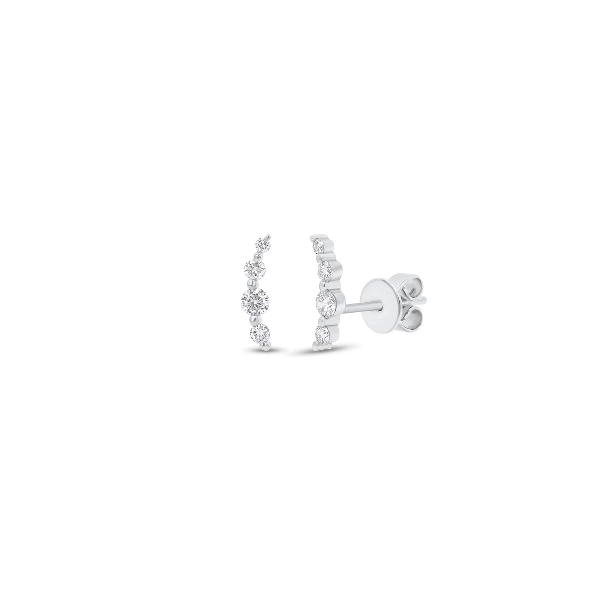 Diamond arc stud earrings - 14K gold weighing 0.88 grams
- 8 round diamonds weighing 0.24 carats