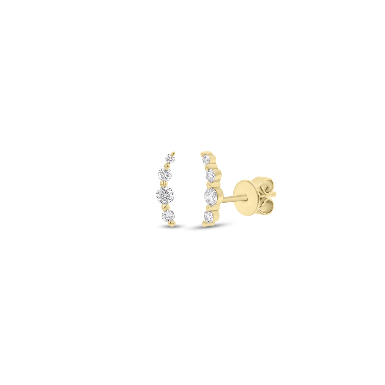 Diamond arc stud earrings - 14K gold weighing 0.88 grams
- 8 round diamonds weighing 0.24 carats