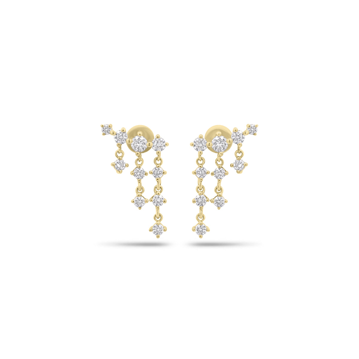 Diamond dangly crawler earring - 14K gold weighing 1.72 grams
- 20 round diamonds weighing 0.55 carats