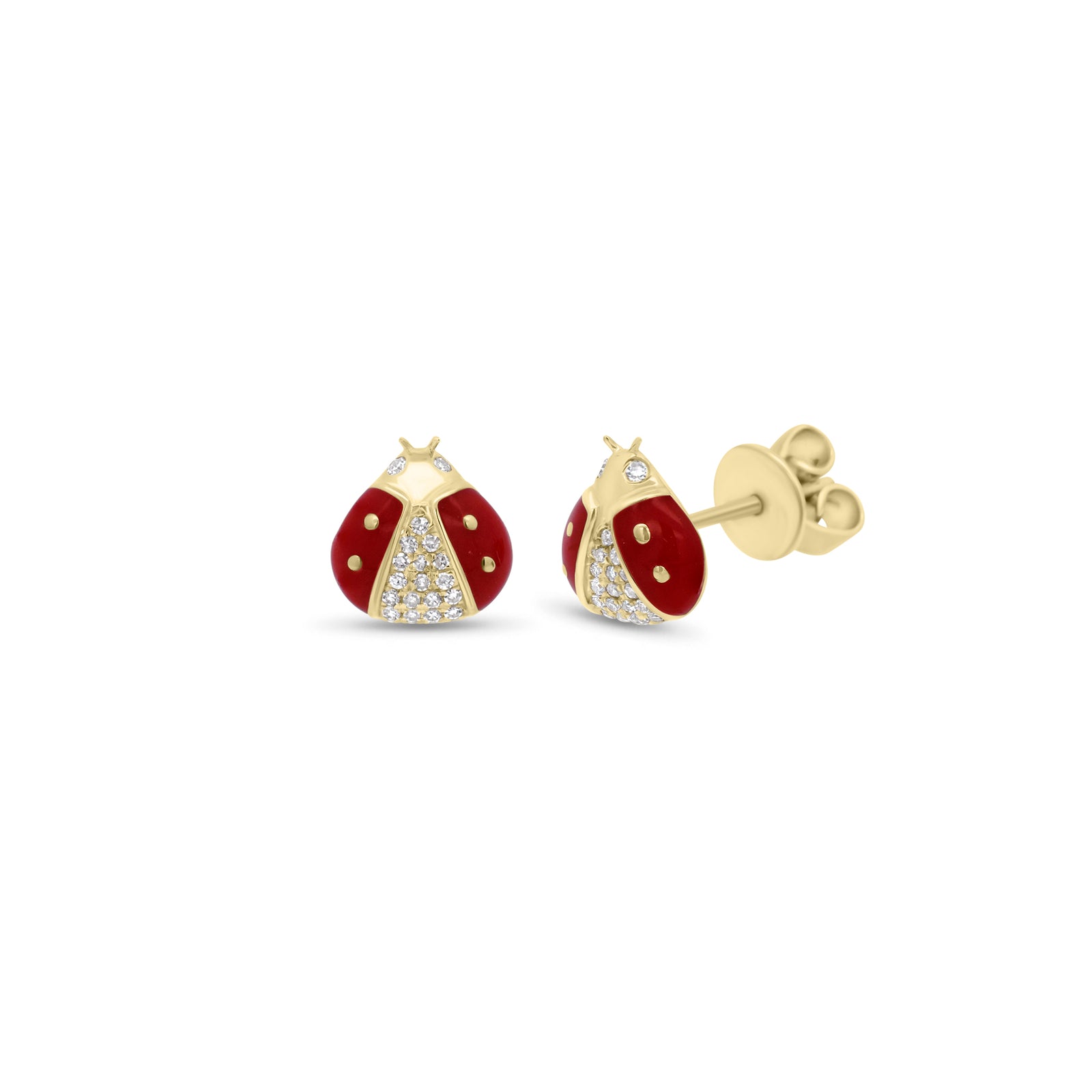 Diamond & enamel ladybug stud earrings - 14K gold weighing 1.80 grams
- 38 round diamonds weighing 0.08 carats
