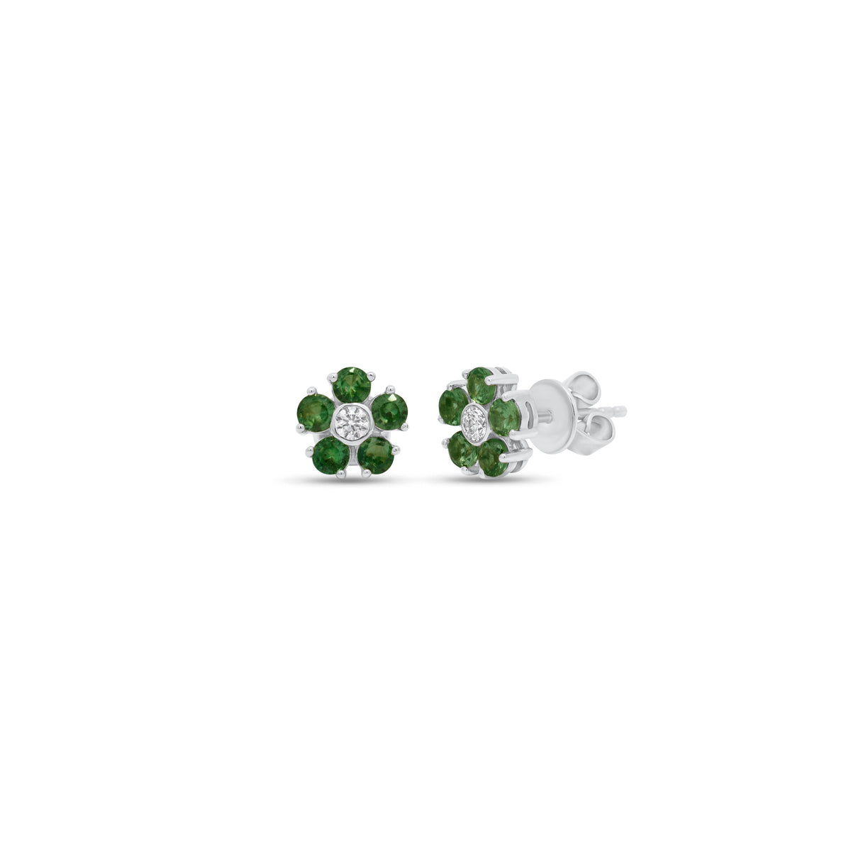 Diamond/Gemstone Flower Stud Earrings 