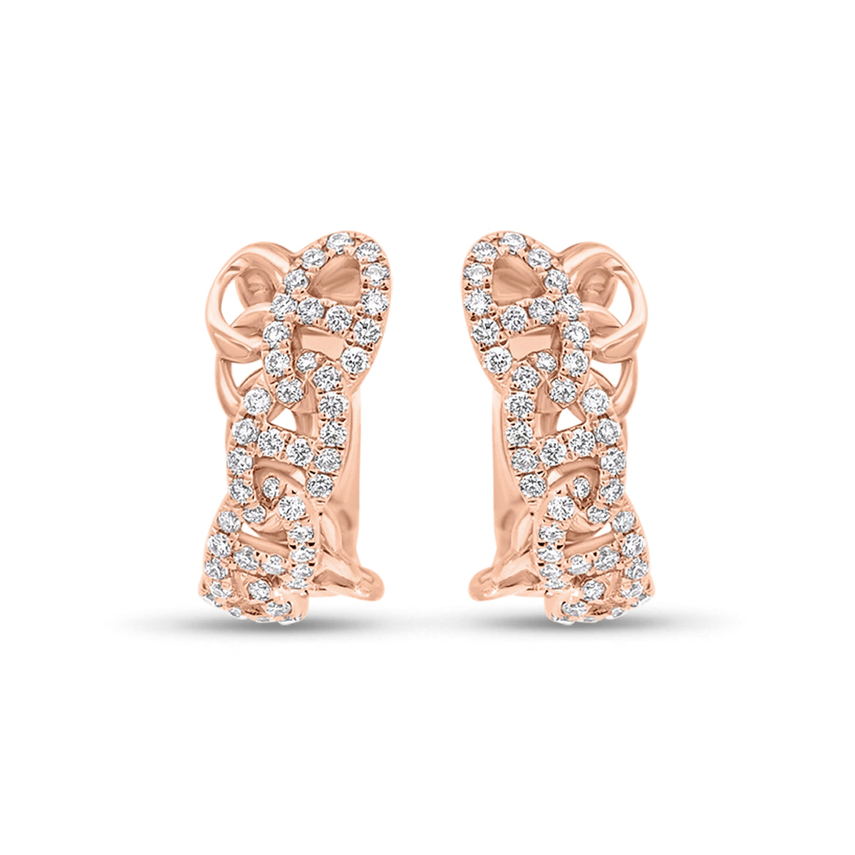 Diamond Crossover Tri-Link Huggie Earrings - 14K gold weighing 3.88 grams - 110 round diamonds weighing 0.51 carats