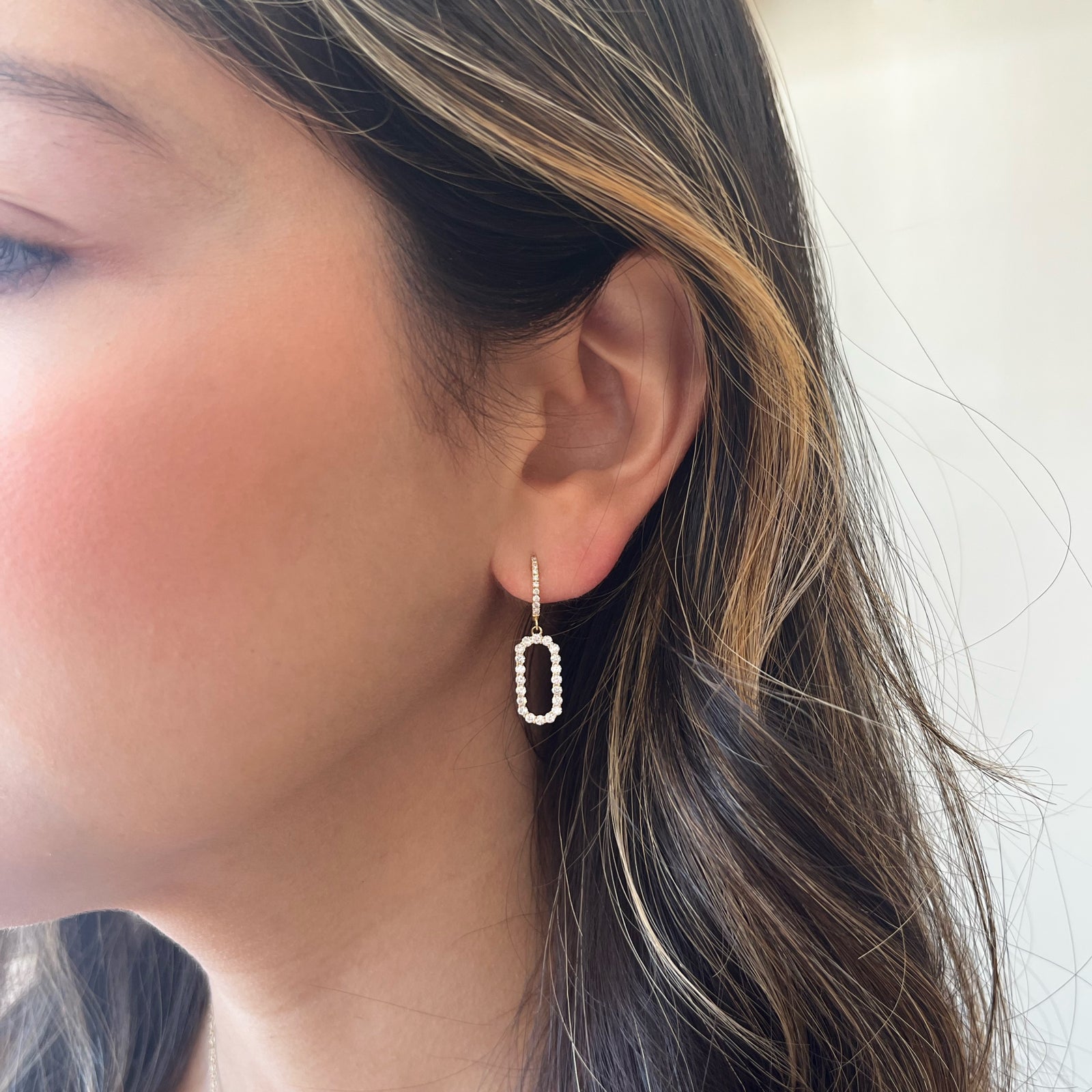 Diamond Rectangle Link Drop Earrings - 14K gold weighing 2.26 grams  - 40 round diamonds weighing 0.82 carats   - 20 round diamonds weighing 0.11 carats