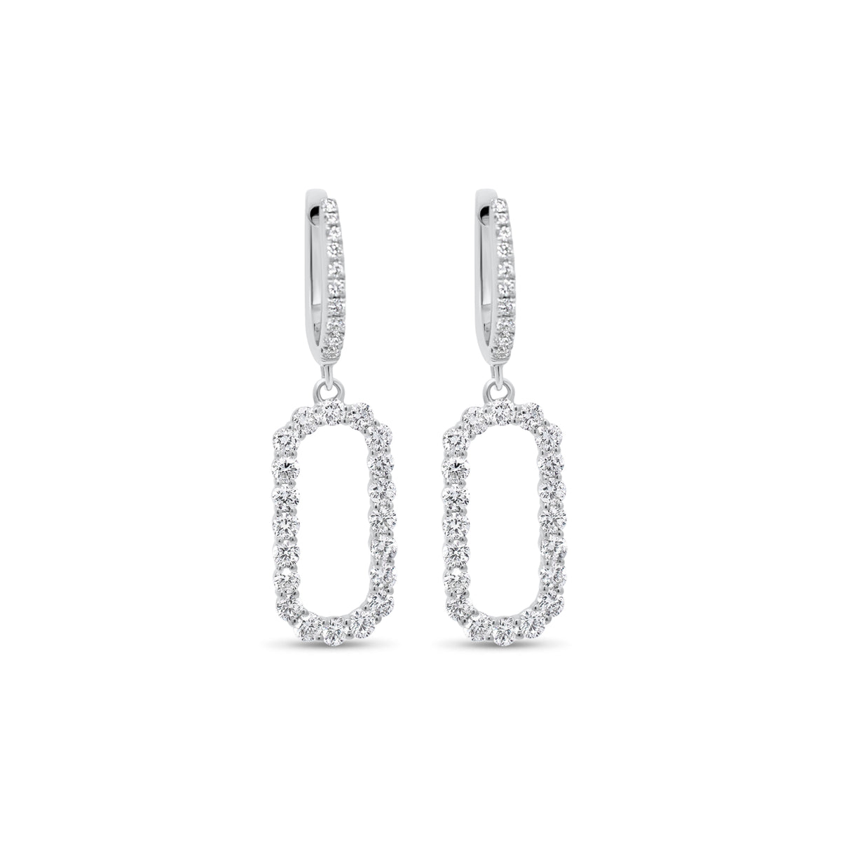 Diamond Rectangle Link Drop Earrings - 14K gold weighing 2.26 grams - 40 round diamonds weighing 0.82 carats - 20 round diamonds weighing 0.11 carats