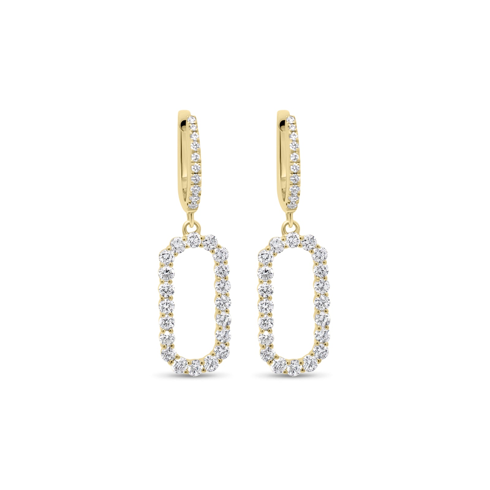 Diamond Rectangle Link Drop Earrings - 14K gold weighing 2.26 grams  - 40 round diamonds weighing 0.82 carats   - 20 round diamonds weighing 0.11 carats