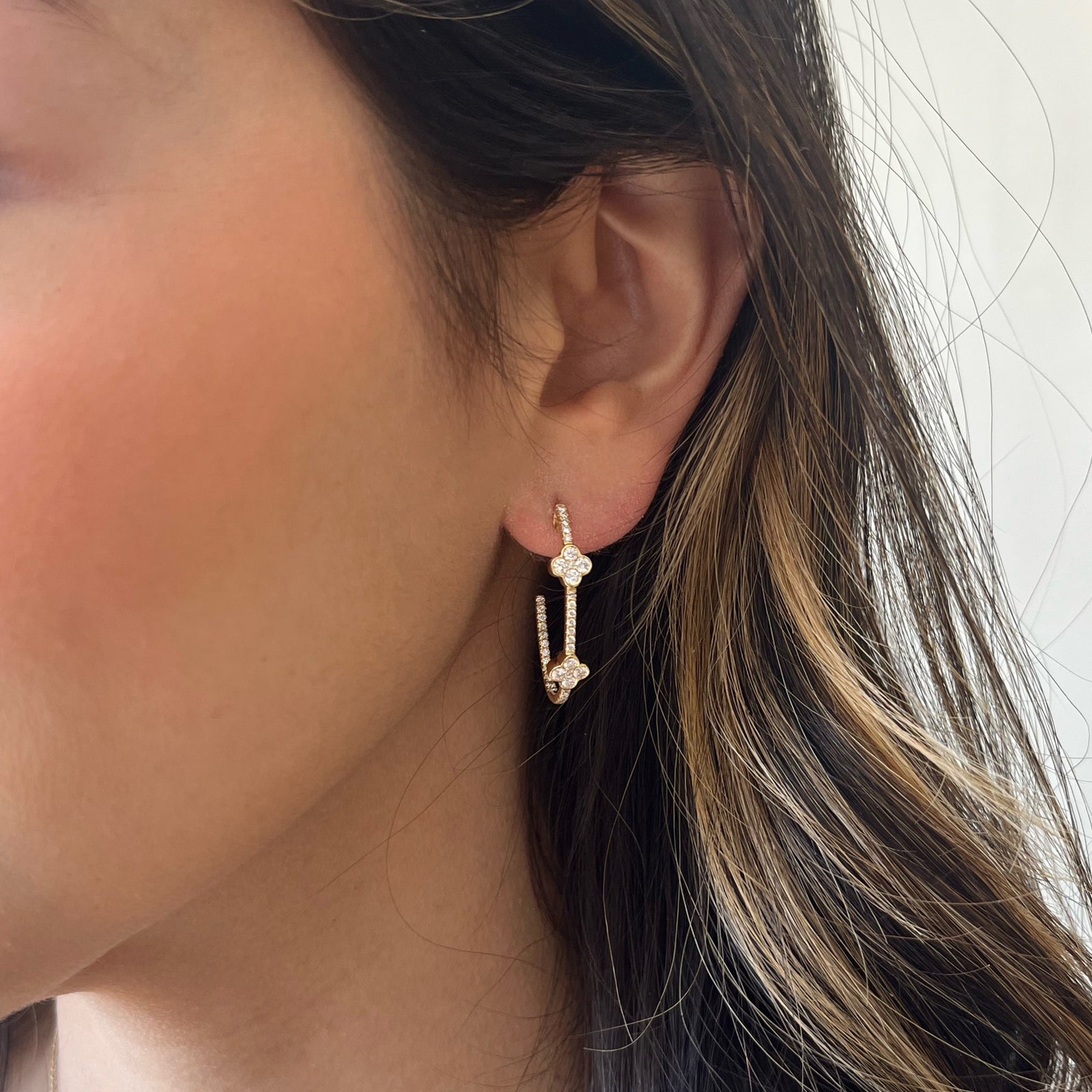 Diamond Clover Hoop Earrings - 14K gold weighing 3.57 grams  - 78 round diamonds weighing 0.90 carats