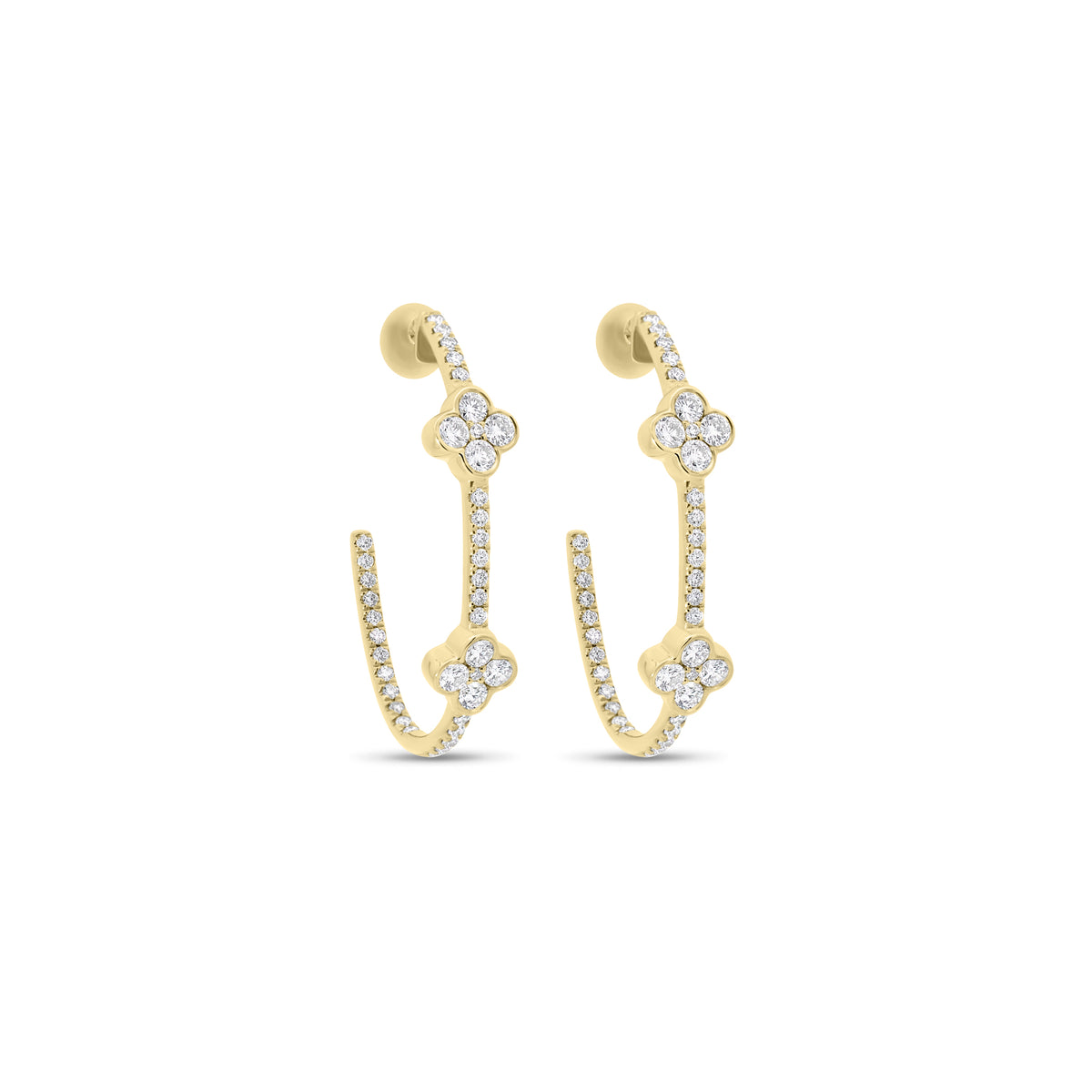 Diamond Clover Hoop Earrings - 14K gold weighing 3.57 grams  - 78 round diamonds weighing 0.90 carats