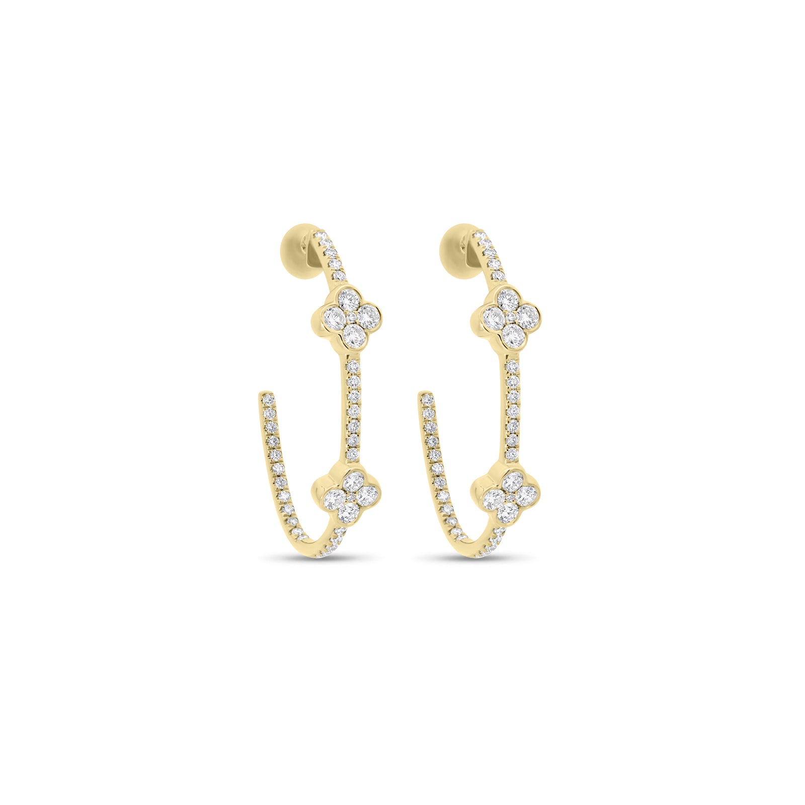 Diamond Clover Hoop Earrings - 14K gold weighing 3.57 grams  - 78 round diamonds weighing 0.90 carats