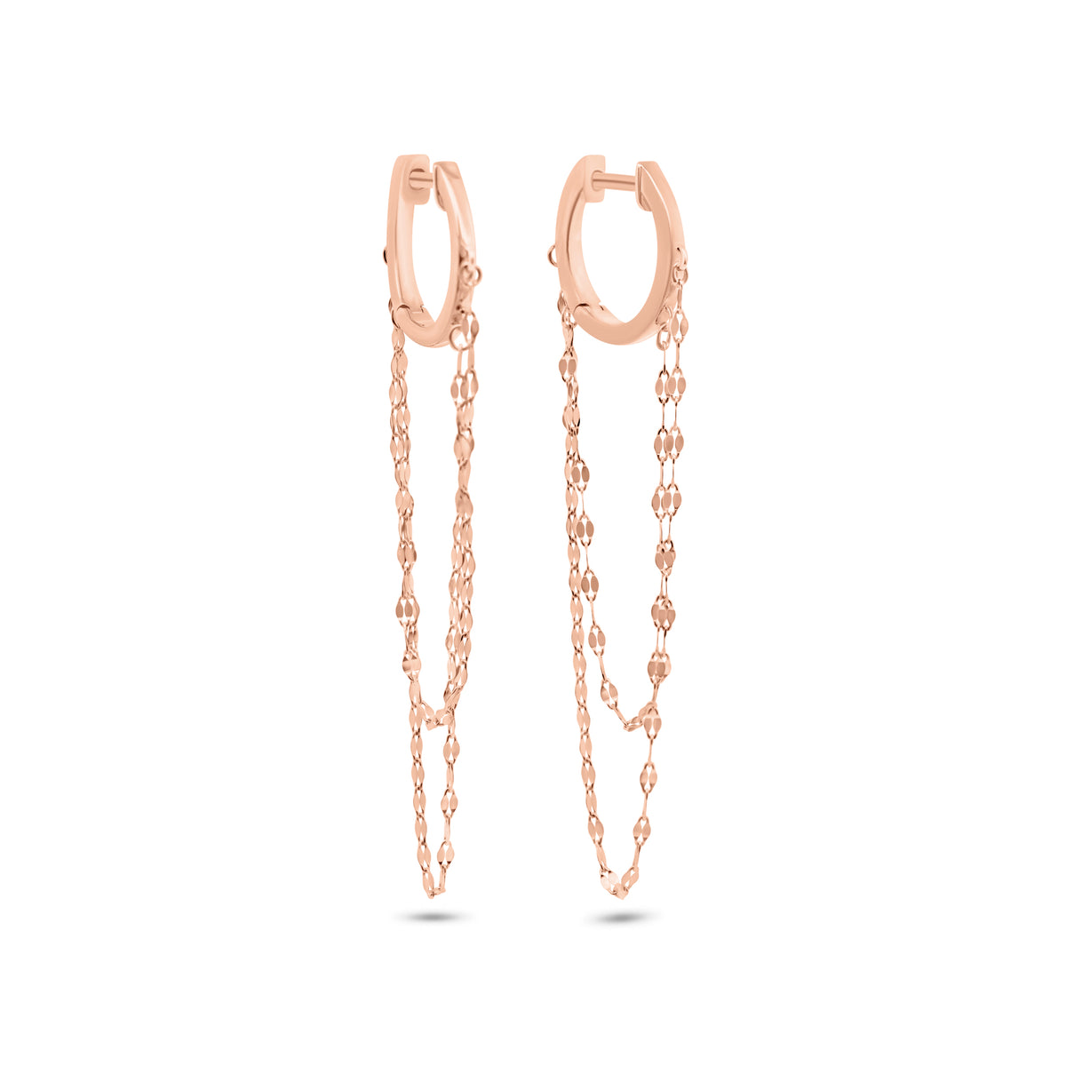 Gold Huggie Earrings with Double Dapped Chains
- 14K gold weighing 1.55 grams