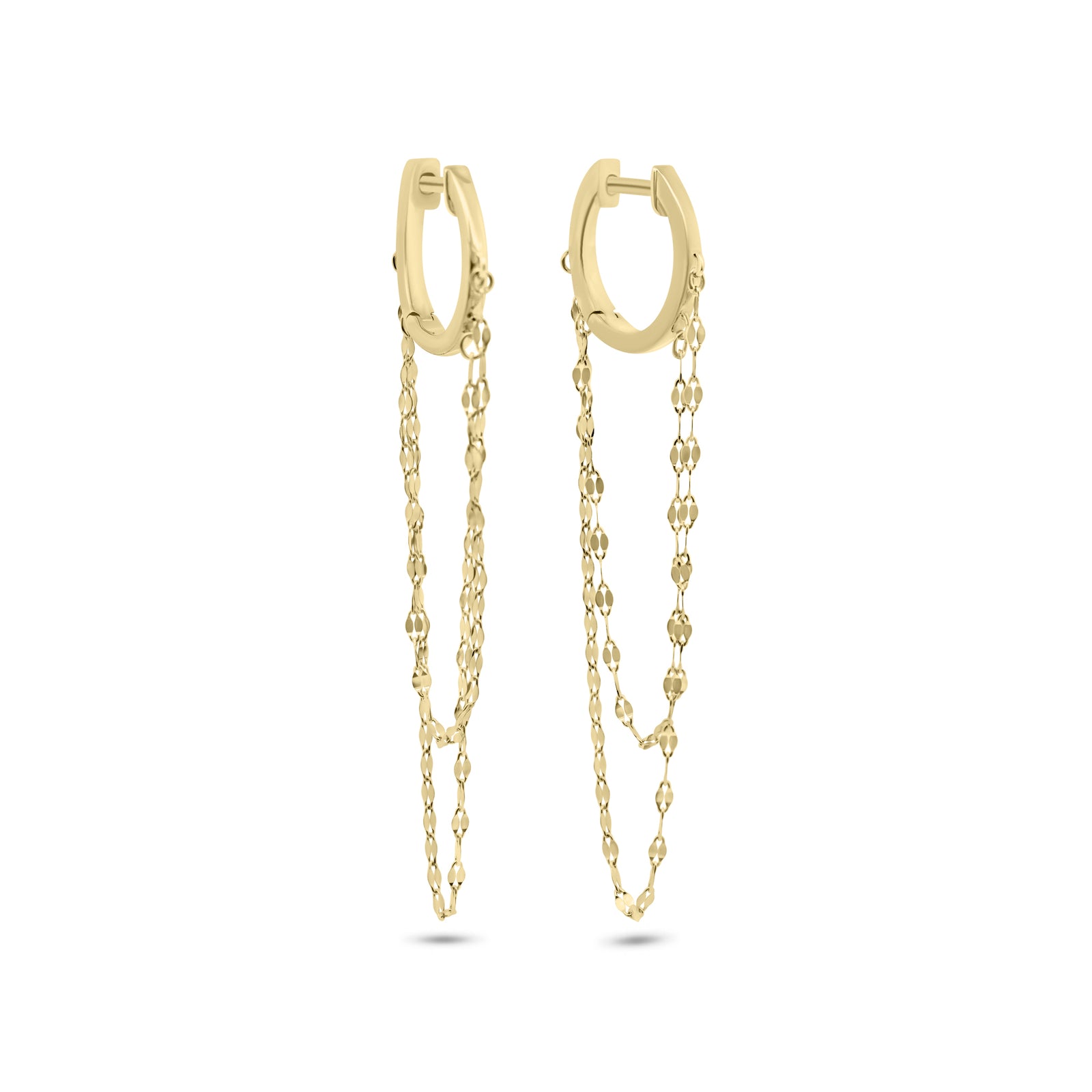 Gold Huggie Earrings with Double Dapped Chains
- 14K gold weighing 1.55 grams