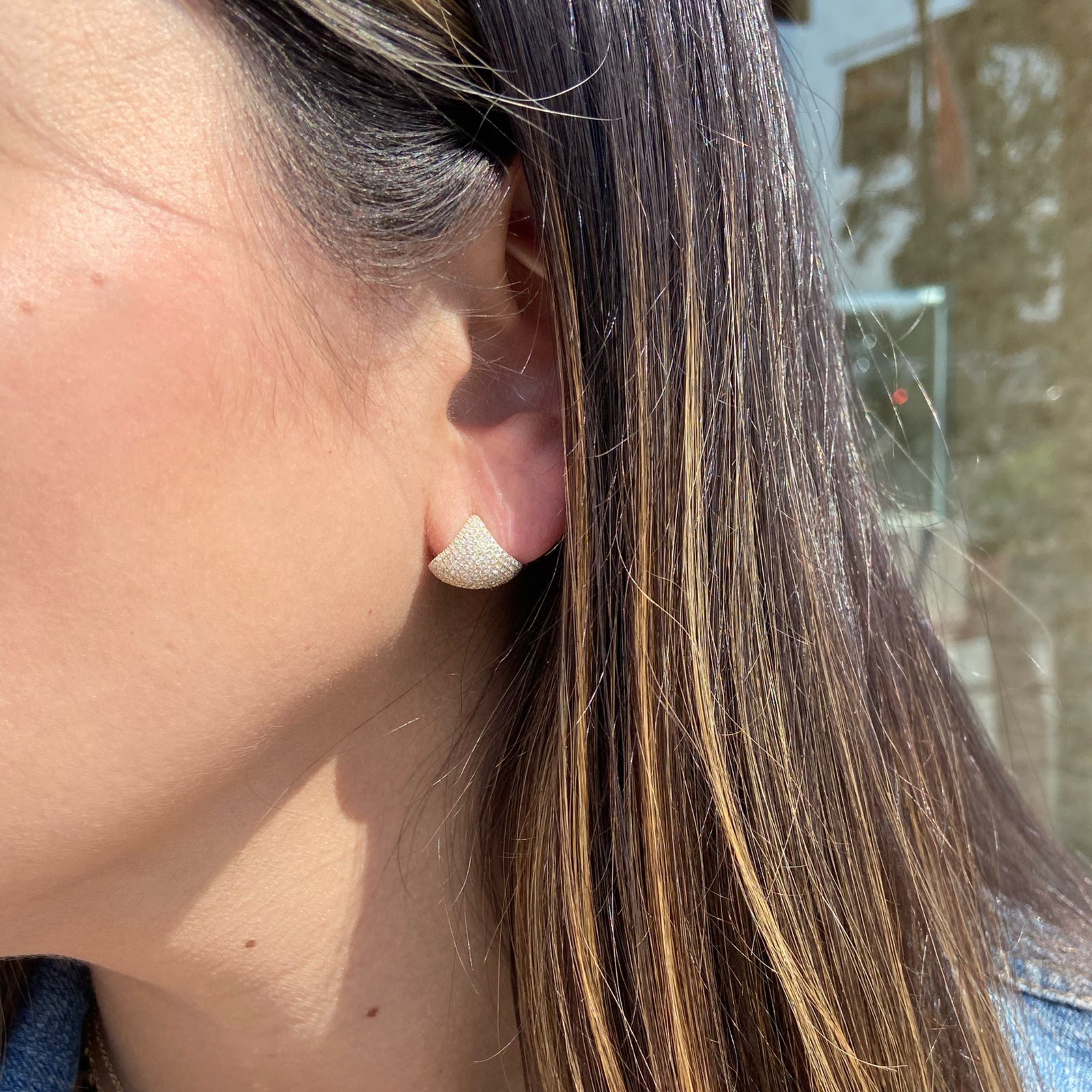 Pave Diamond Fan Huggie Earrings - 14K gold weighing 3.34 grams  - 286 round diamonds weighing 0.60 carats