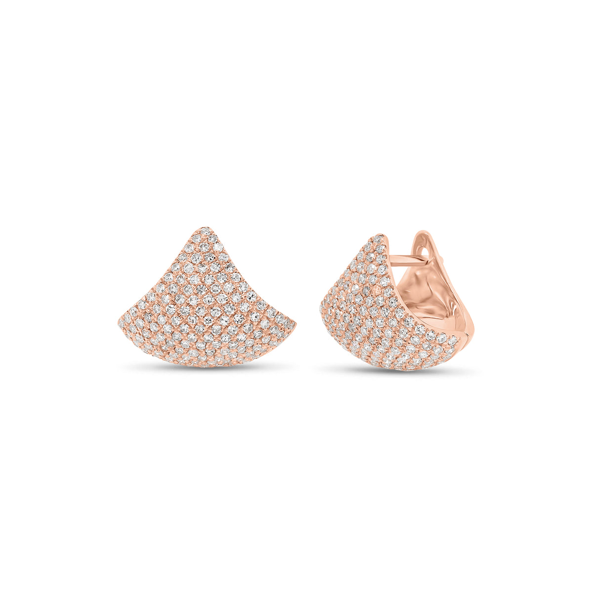 Pave Diamond Fan Huggie Earrings - 14K gold weighing 3.34 grams - 286 round diamonds weighing 0.60 carats