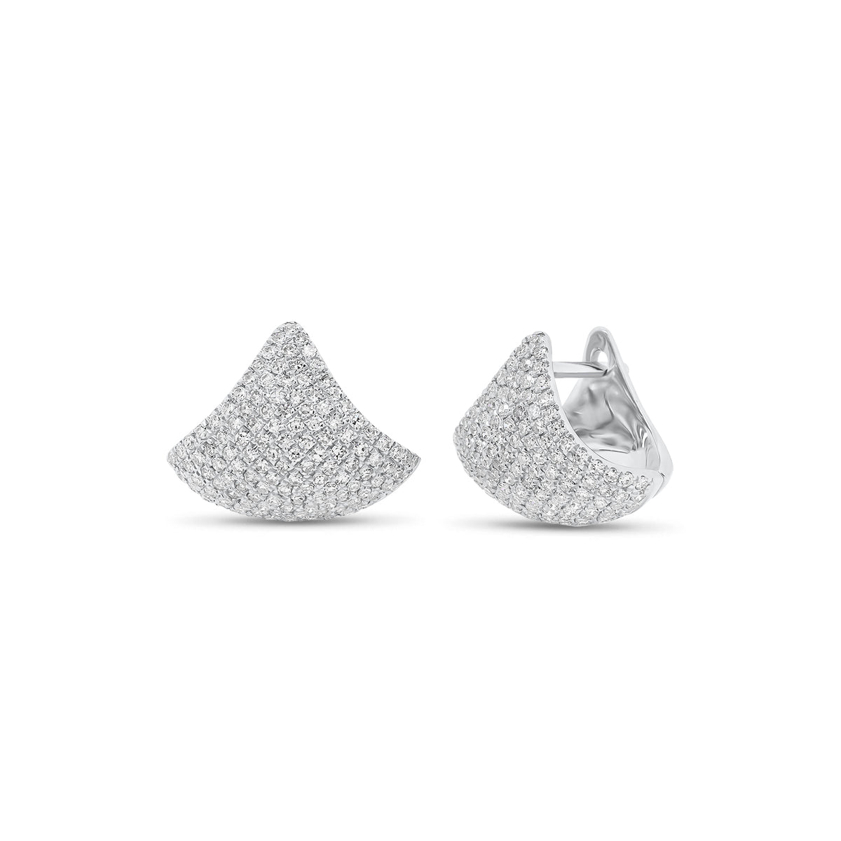 Pave Diamond Fan Huggie Earrings - 14K gold weighing 3.34 grams - 286 round diamonds weighing 0.60 carats