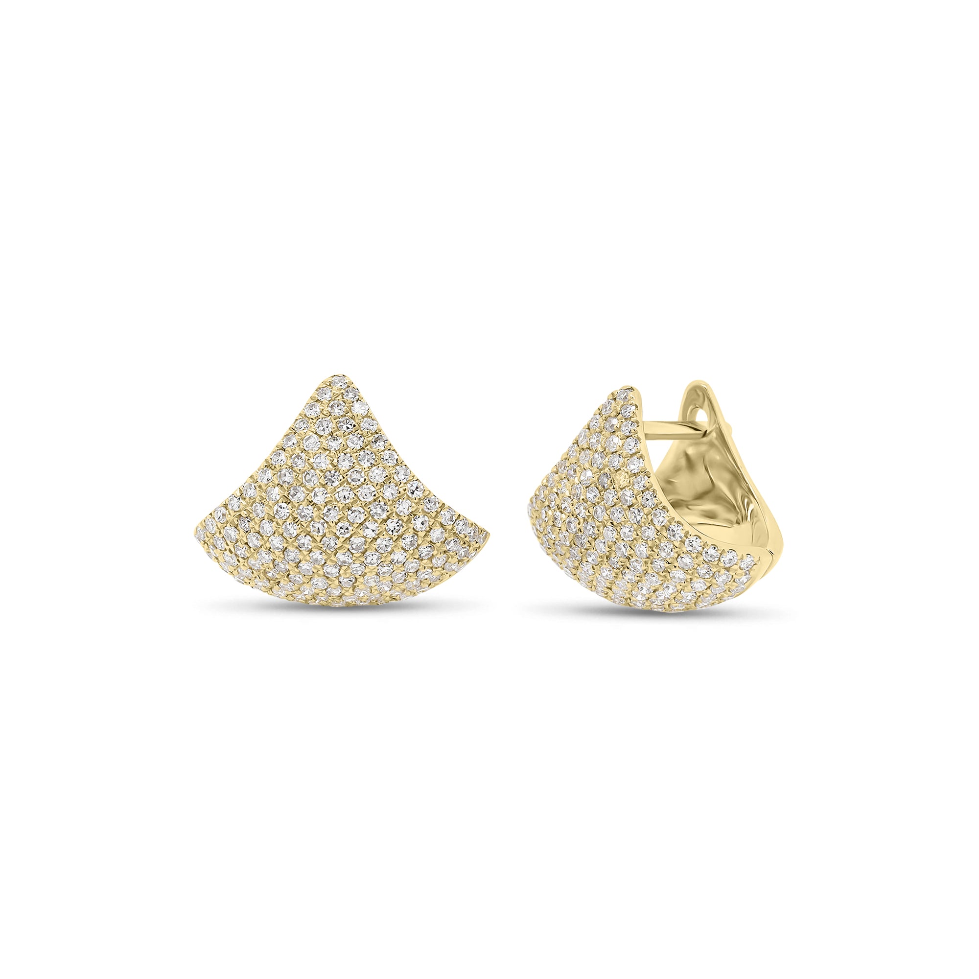 Pave Diamond Fan Huggie Earrings - 14K gold weighing 3.34 grams  - 286 round diamonds weighing 0.60 carats