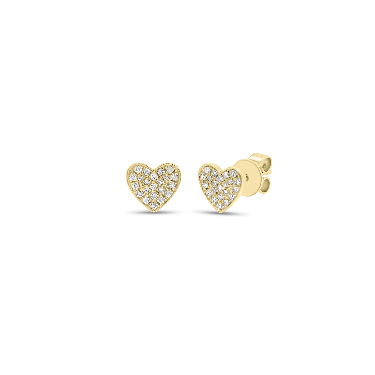 Pave Diamond Chubby Heart Stud Earrings - 14K gold weighing 1.13 grams - 44 round diamonds weighing 0.12 carats
