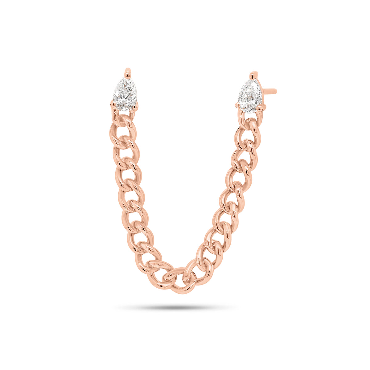 Pear-Shaped Diamond Double Piercing Chain Earring - 14K gold weighing 1.81 grams - 2 pear-shaped diamonds weighing 0.20 carats