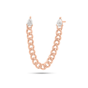 Pear-Shaped Diamond Double Piercing Chain Earring - 14K gold weighing 1.81 grams - 2 pear-shaped diamonds weighing 0.20 carats